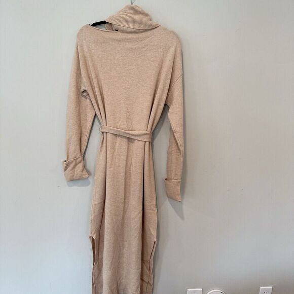 PAIGE Raundi Cutout Turtleneck Midi Wool Blend Dress In Camel Size Large 1603 - Picture 11 of 12